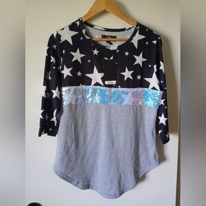 Lucky & Blessed Stars and Sequins Top Size Small NWT